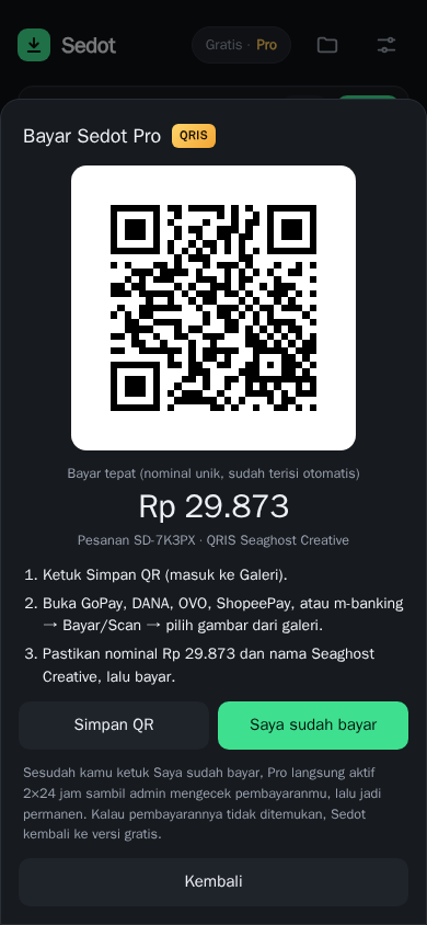 Bayar Sedot Pro dengan QRIS