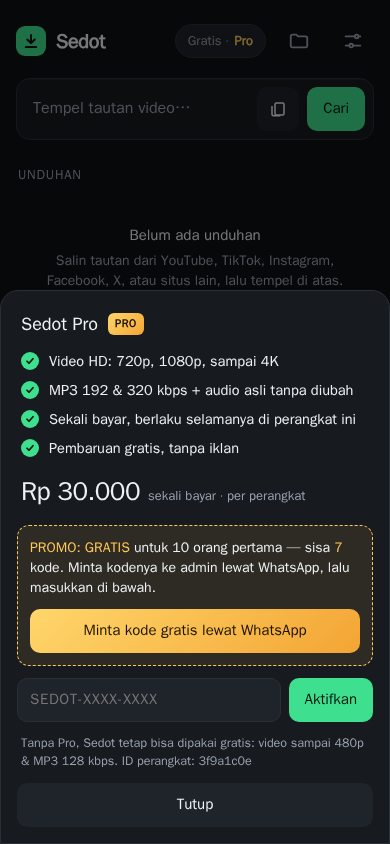 Lembar Sedot Pro dengan promo gratis